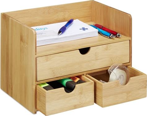 Relaxdays Bureau Organizer Bamboe Houten Organizer Met Lades