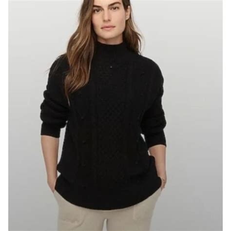 J Crew Sweaters Jcrew Swingy Mock Neck Cable Knit Sweater In Black