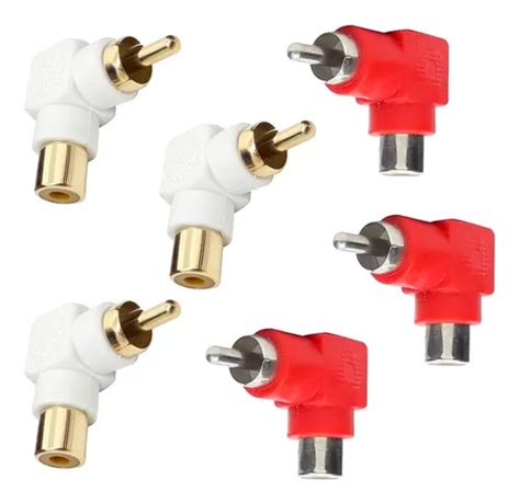 Kit 6 Adaptadores Rca 90 Graus Branco E Vermelho Audio Parcelamento