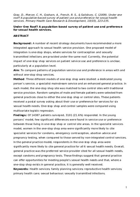 Doc Under One Roof A Population Based Survey Of Patient Use And Preference For Sexual Health