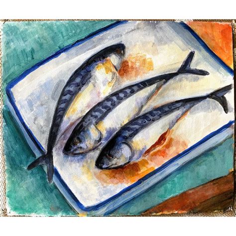 Mackerels Still Life Egg Tempera Painting Tempera Painting