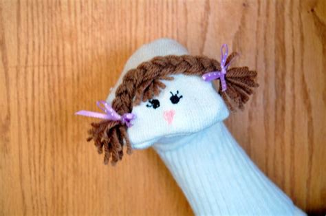 Brown Haired Girl Sock Puppet With Braids By Puppets By Margie Story