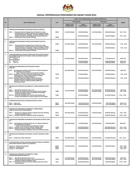 PDF JADUAL PEPERIKSAAN PERKHIDMATAN AWAM TAHUN 2015 Jadual