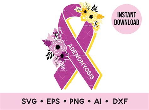 Adenomyosis Awareness Ribbon Svg Adenomyosis Ribbon Png Etsy