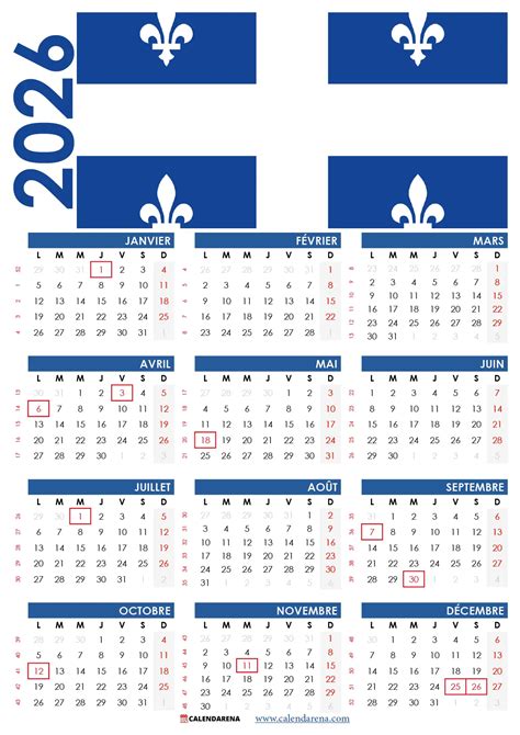 Calendrier 2025 Québec à Imprimer Gratuitement