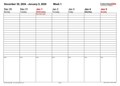 Weekly Calendar 2025 UK Free Printable Templates For PDF