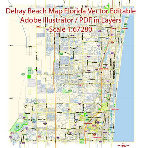 Delray Beach PDF Map Florida US small print size City Plan full ...