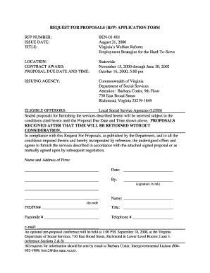 Fillable Online Dss State Va Request For Proposals Rfp Application Form