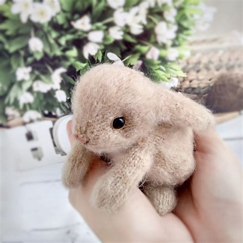 Soft Realistic Bunny Custom Toy Beige Stuffed Rabbit Knitted Inspire