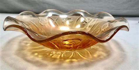 Vintage Ambermarigold Iris Carnival Glass Fluted Etsy