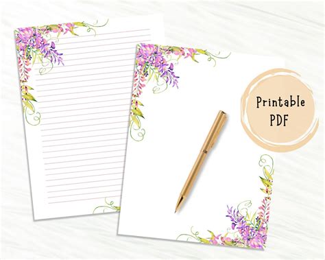 Floral Lined Paper Floral Blank Paper Printable Wisteria Stationery Journal Paper Digital