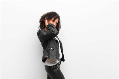 Premium Photo Young Pretty Black Woman Wearing A Leather Jacket White