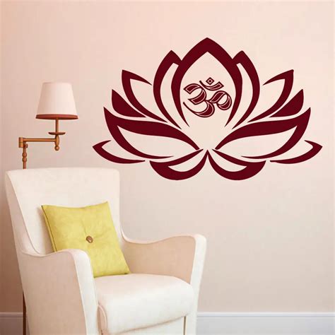 Wall Decals Lotus Flower Om Decal Vinyl Sticker Yoga Studio Bedroom