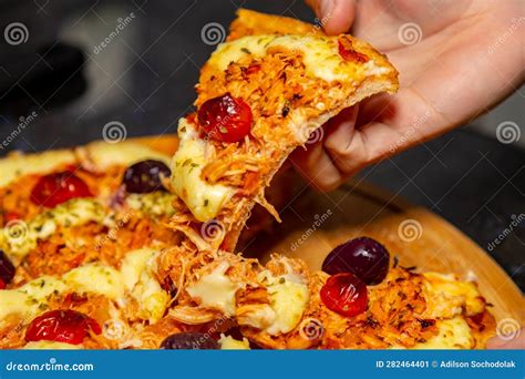 Traditional Brazilian Pizza with Chicken and Catupiry Cheese. a Classic Vera Pizza Stock Image ...