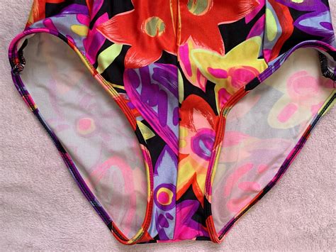 Vintage S Bikini Swimsuit High Leg Colourful Floral Lined Etsy