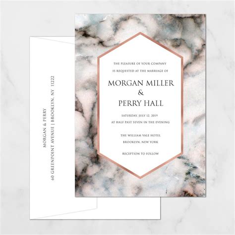 Modern Rose Gold Marble Wedding Invitations Custom Wedding Printable