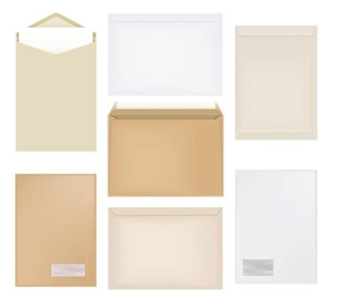 Конверты реалистичный набор белых и коричневых бумажных элементов ...