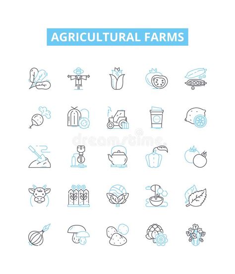 Agricultural Farms Vector Line Icons Set Farms Agriculture Crops