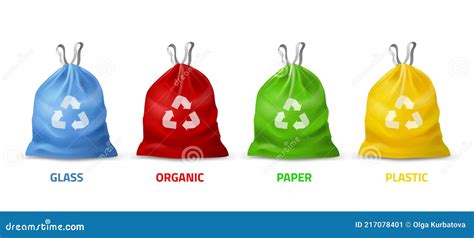 Trash Bags Colors. Realistic Packages with Handles for Separate Garbage ...