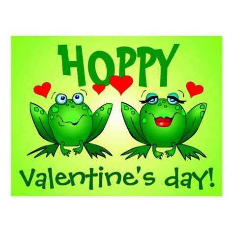 Hoppy Valentines Day Green Cartoon Frogs Post Card Zazzle