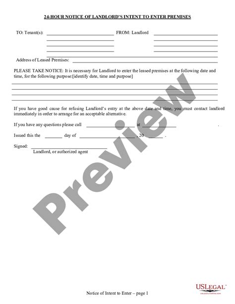 24 Hour Notice Form Enter Property Us Legal Forms