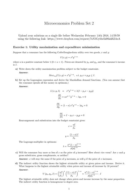 Microeconomics Problem Set 2 Answers Microeconomics Problem Set 2 Upload Your Solutions As A