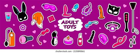 Collection Stickers Sex Toys Vector Illustration Stock Vector Royalty Free 2135890061