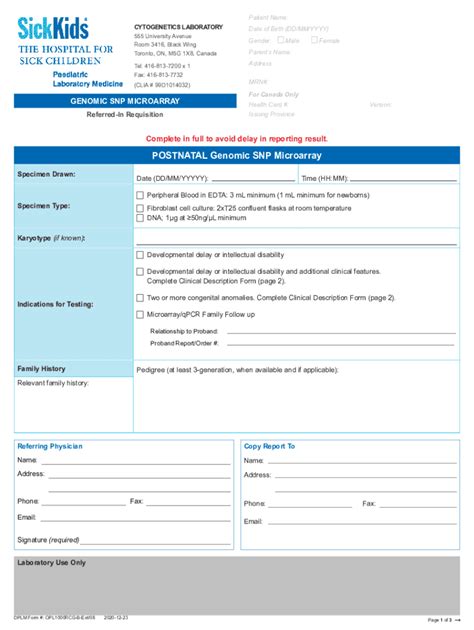 Fillable Online Ceneic Laboratory Date Of Birth Dd Mm Yyyy Gender