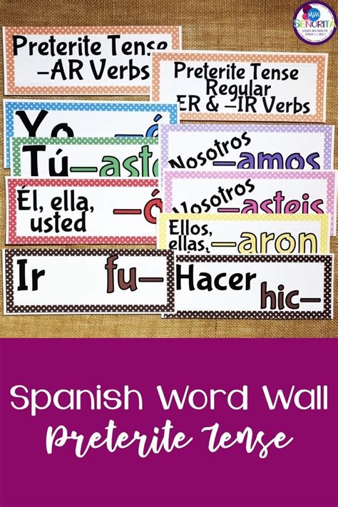 Spanish Preterite Tense Verb Conjugations Word Wall And Bulletin Board