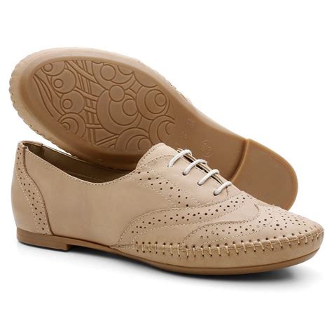 Sapato Oxford Couro Feminino Cadarço Brogue Conforto Estilo Q A