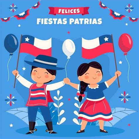 Ilustración plana para fiestas patrias chile Vector Premium