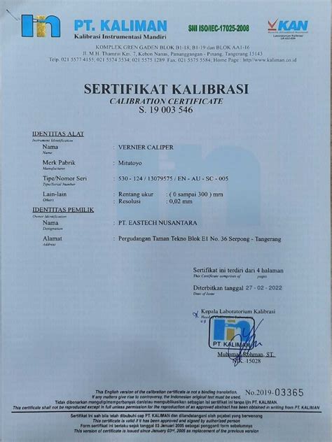 Sertifikat Kalibrasi Kaliper Pdf