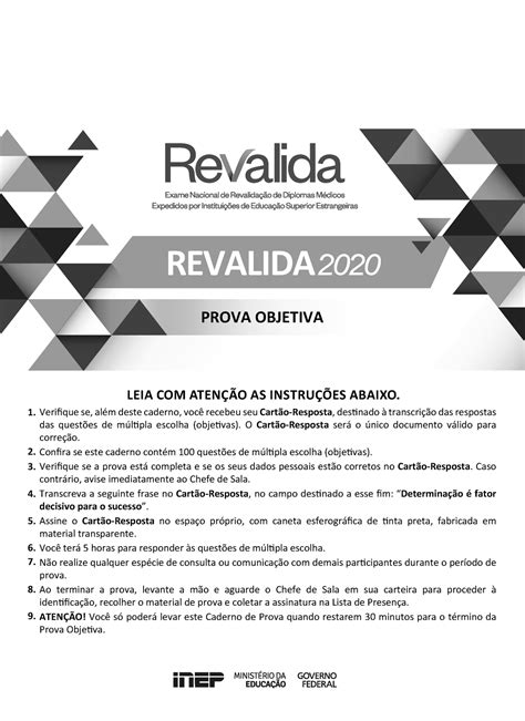 PRUEBA OBJETIVA REVALIDA 2020 BRASIL LEIA ATENO AS INSTRUES