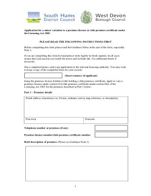 Fillable Online Minor Variation To Premises Licence Or Club Premises