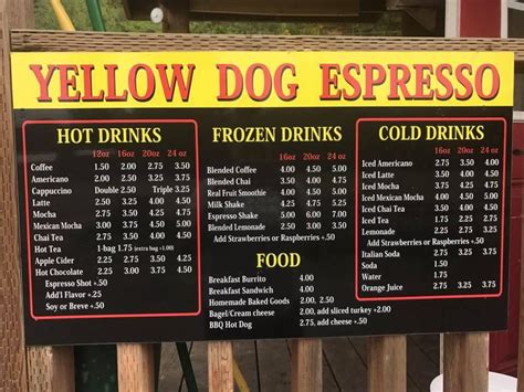 Menu at Yellow Dog Espresso, Hebo