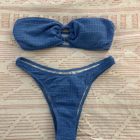Blue Bikini Set Bandeau Top And Cheeky Bottoms Depop