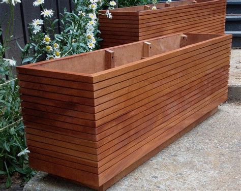 Mid Century Modern Planter In California Redwood Slatted Planter With