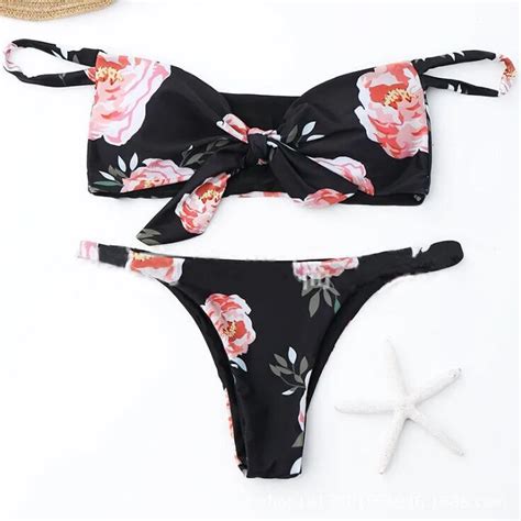 2018 New Women Flower Bikinis Set Bandage Sexy Women Swimwear Pushed Up