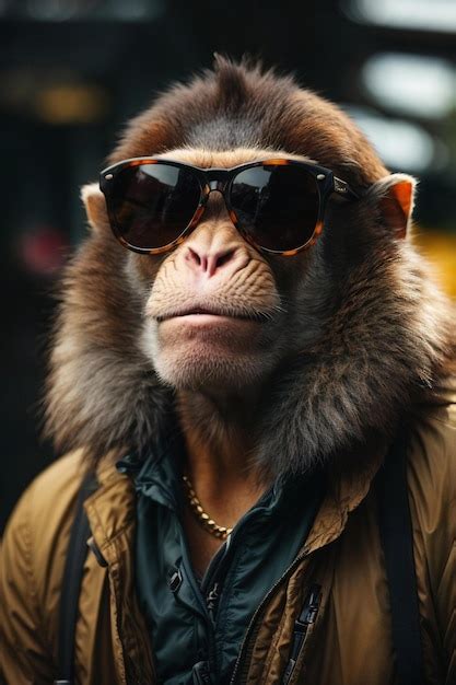 Premium Ai Image A Monkey Wearing Sunglasses And A Scarf With A Scarf