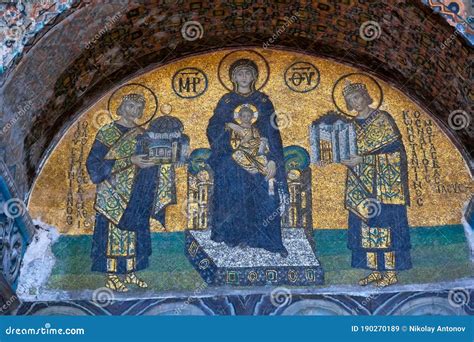 Istanbul, Turkey - August, 2018: Famous Christian Fresco Wall Painting Inside on Hagia Sophia in ...