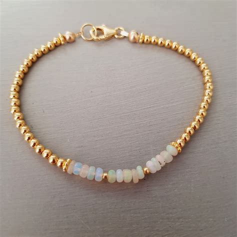 Ethiopian OPAL Bracelet Gold Fill Tiny 4mm Real Opal Gemstone Bead