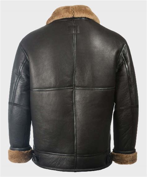 Mens Aviator Black Shearling Sheepskin B3 Leather Jacket