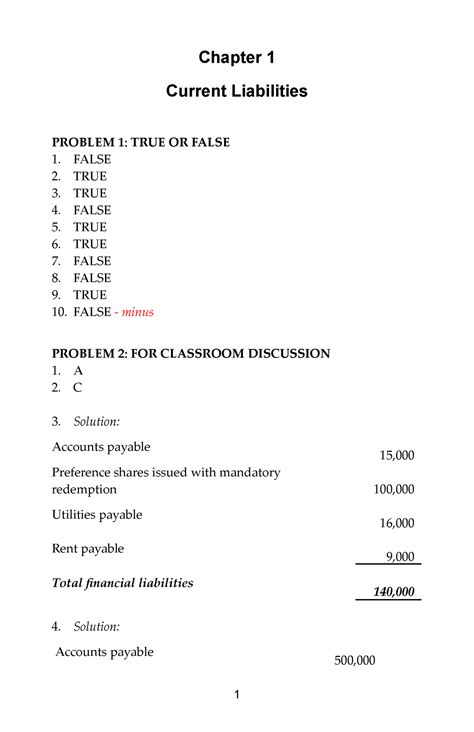 Chapter 1 Chapter 1 Current Liabilities PROBLEM 1 TRUE OR FALSE 1