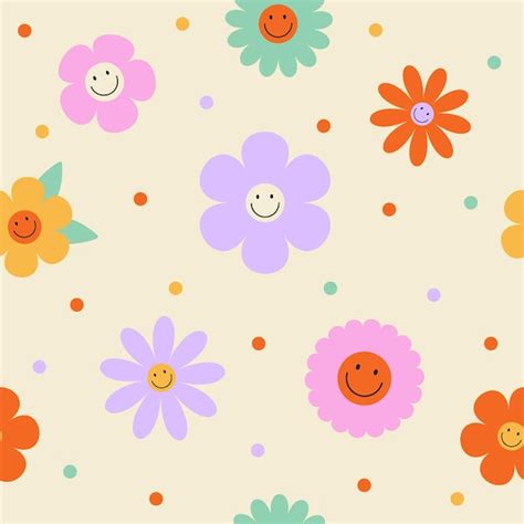 Premium Vector Seamless Pattern With Colorful Groovy Flowers And