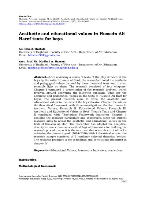 (PDF) Aesthetic and educational values in Hussein Ali Haref texts for boys