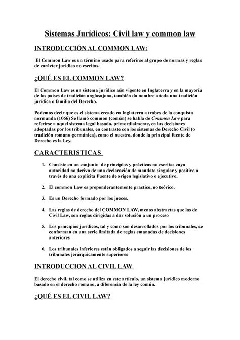 Civil Law Y Common Law Sistemas Jur Dicos Civil Law Y Common Law