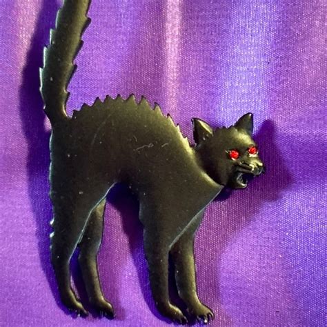 Vintage Jewelry Vintage Black Cat Broachpin Signed Jj Scary Goth