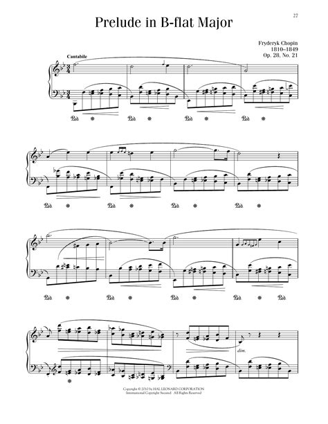 Prelude In B Flat Major Op 28 No 21 by Frédéric Chopin Sheet Music