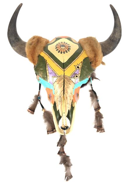 LARGE SOUTHWEST ARTIST HAND PAINTED BISON SKULL ART Barnebys