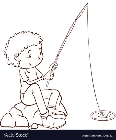 A simple plain sketch of boy fishing Royalty Free Vector